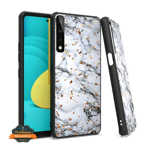 Xpression Case for LG Stylo 7 (5G, 4G) /FH50 Marble Fashion Stone Stylish Flake Glitter Bling Hybrid TPU Rubber Hard Protective Phone Cover [Marble White]