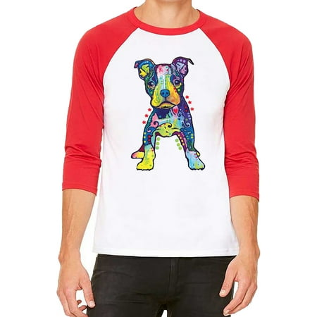 - Unisex Neon Pitbull Puppy White/Red C5 3/4 Sleeve Baseball T-Shirt Medium