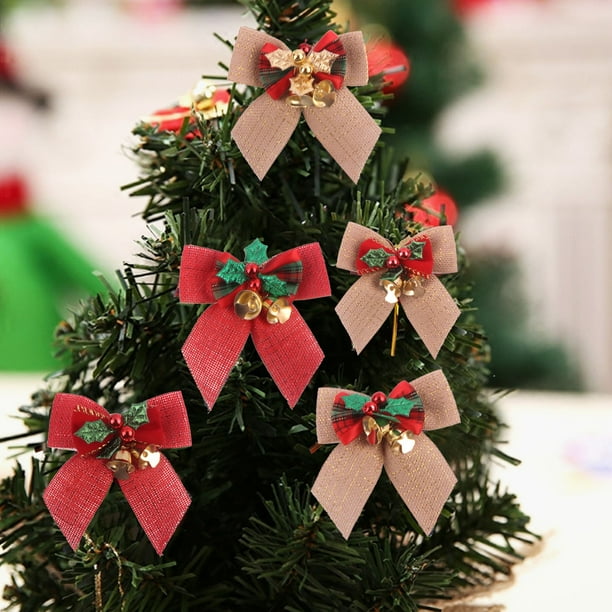 Décorations De Nœud De Sapin De Noël, Grands Nœuds De Noël Pour Arbre Avec Ornements Suspendre Ruban Camion Rouge Banderoles Mural Couronne Porte Carreaux Buff