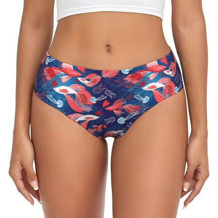 Womens Underwear - Lovers Red Fish Jellyfish No Show Seamless Underwear for Women  Kawaii Soft Stretch Women s Panties  Hipster Ladies Panties Bikini Underwear Briefs