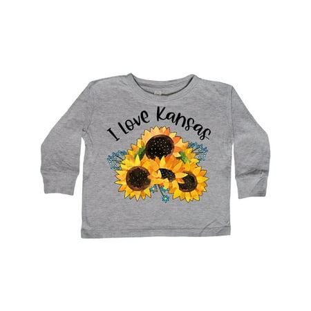 

Inktastic I Love Kansas with Sunflowers Gift Toddler Boy or Toddler Girl Long Sleeve T-Shirt