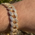 thumbnail image 5 of Men's 18K Gold Plated Cuban Bracelet Iced Baguettes Micro Pave Bling 8" Inch x 15MM Thick, 5 of 10