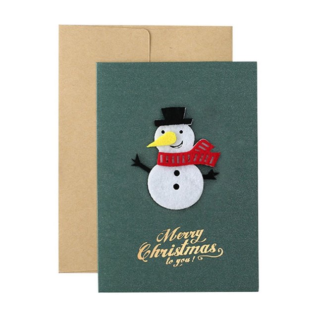Vintage Pearl Paper Christmas Greeting Card, Three Dimensional Blessing with Envelope, Green Holiday Card, Kraft Envelope Christmas Card