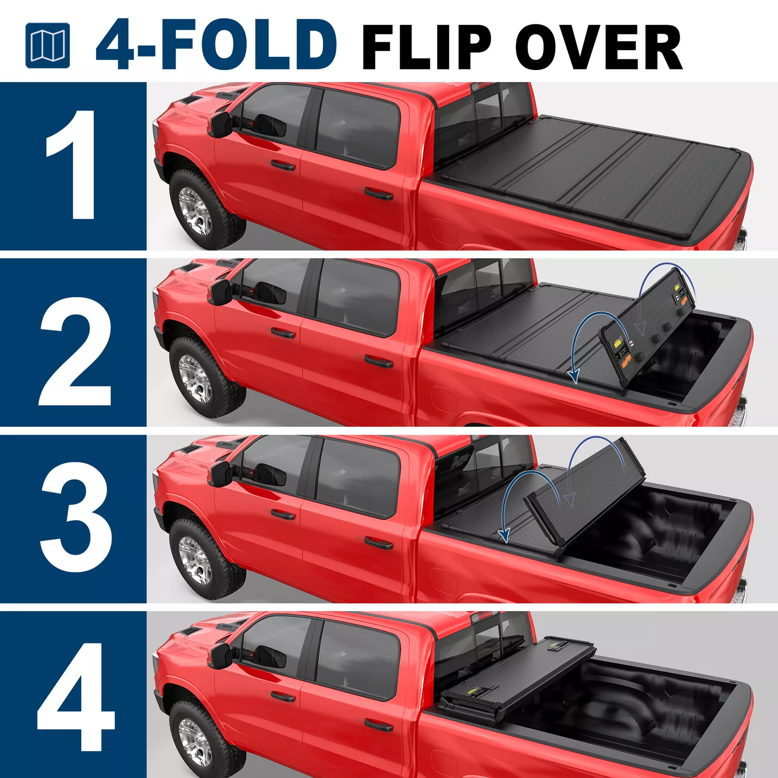 MOSTPLUS 5.7/5.8FT 4-Fold Hard Truck Bed Cover for 2010-2025 2026 Ram 1500 Tonneau Cover