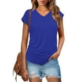 thumbnail image 2 of YUGYXL Classic Short Sleeve Shirts for Women Summer Trendy Ruched Tops Lounge V Neck Tunics Blouses Outdoor Tees Blue XXL, 2 of 9