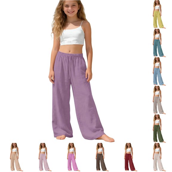 Vrotazzy Casual Girls Pants for Everyday Comfort and Style - Elastic Waist Trousers for School Outdoor and Play