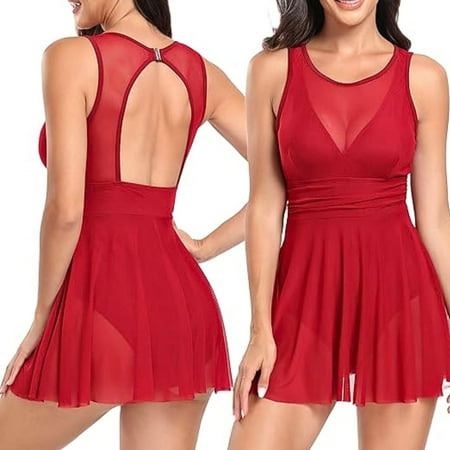 PPCHVOMEY Women s Tummy Control One Piece Swimsuit Sexy Backless Swimwear Halter Modest Skirt Bathing Suits Push Up Bathing Suit Full Coverage Slimming Swimdress with Boyshorts