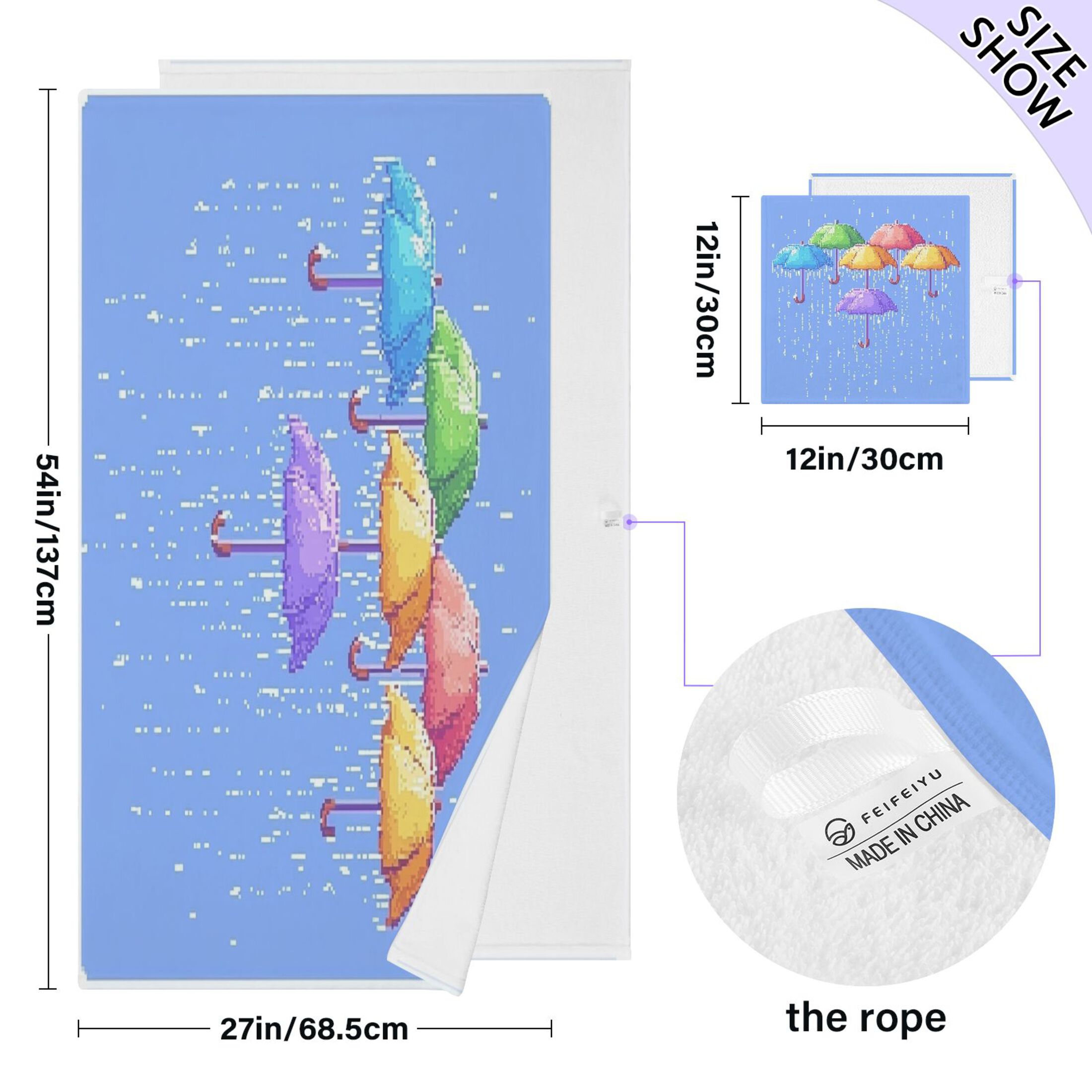 Umbrellas 2 Piece Cotton Bath and Face Towel Set Soft and Absorbent, for Beach Pool Bathroom