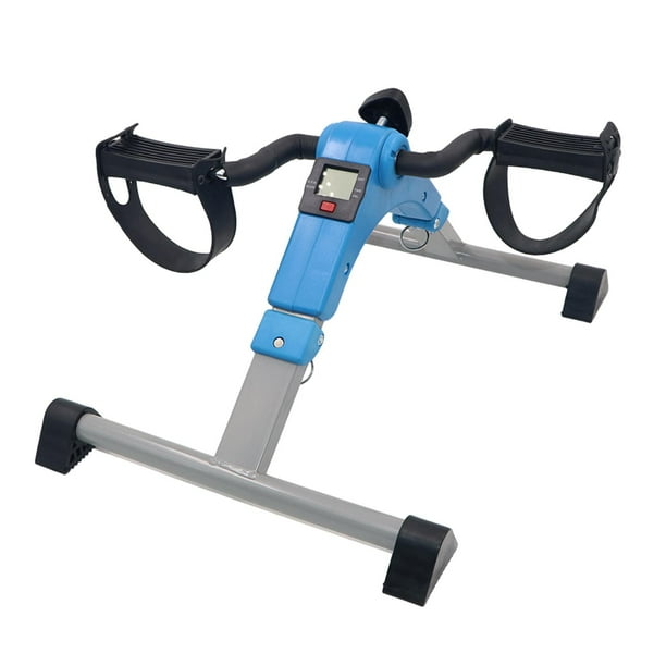Mini bicicleta de ejercicio para brazos y piernas, ejercitador de pedales plegable, compacto, portátil, de acero, para entrenamiento de manos y pies Azul
