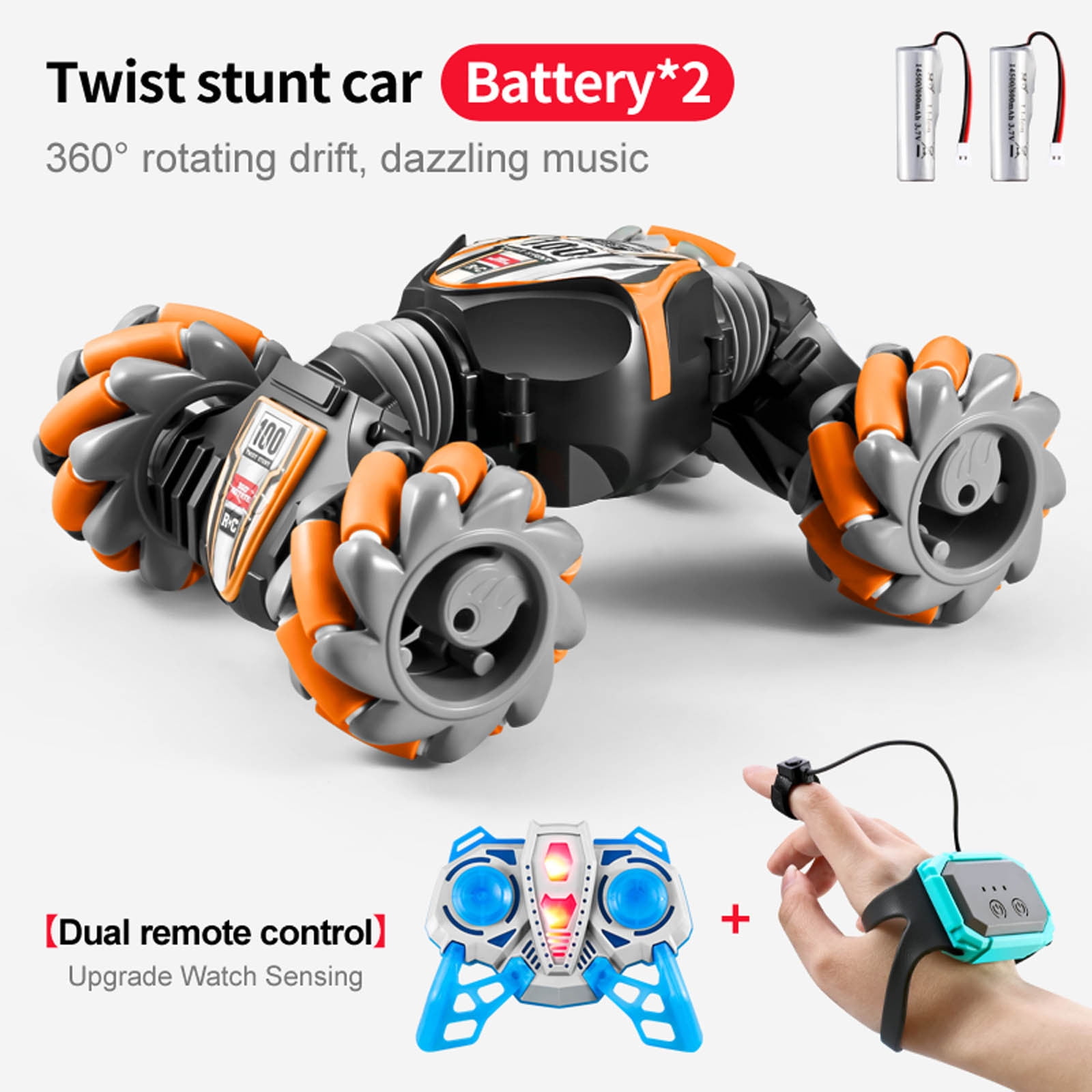 SIYTUAU Gesture Sensing Remote Control Stunt Car With Led Music Tail Spray Double Sided Rotating 360 Flip Off Road Vehicle Toy Plastic 7.8X5.35X0.79In Orange Orange