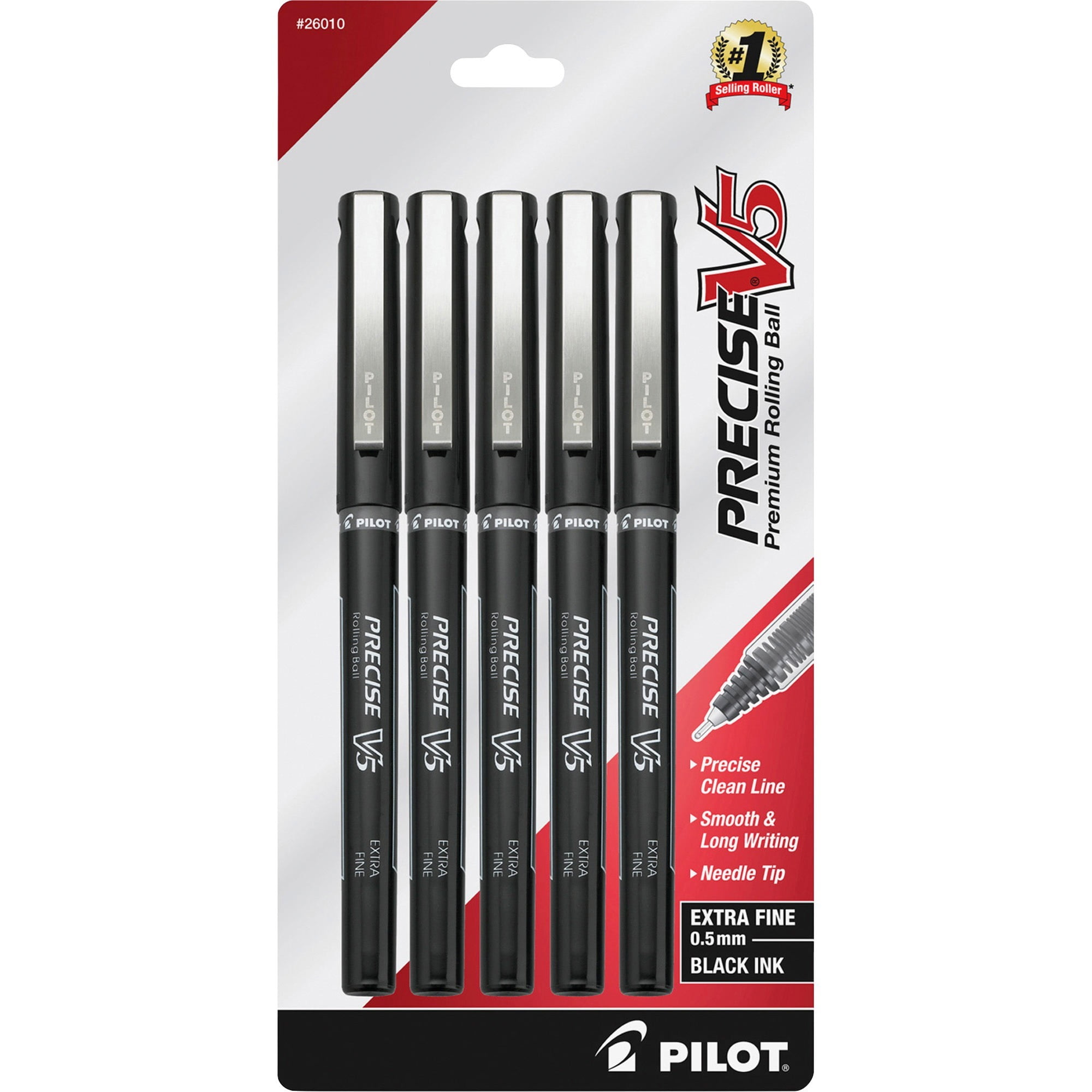 Pilot, PIL26010, Precise V5 Extra-Fine Premium Capped Rolling Ball Pens, 5 / Pack