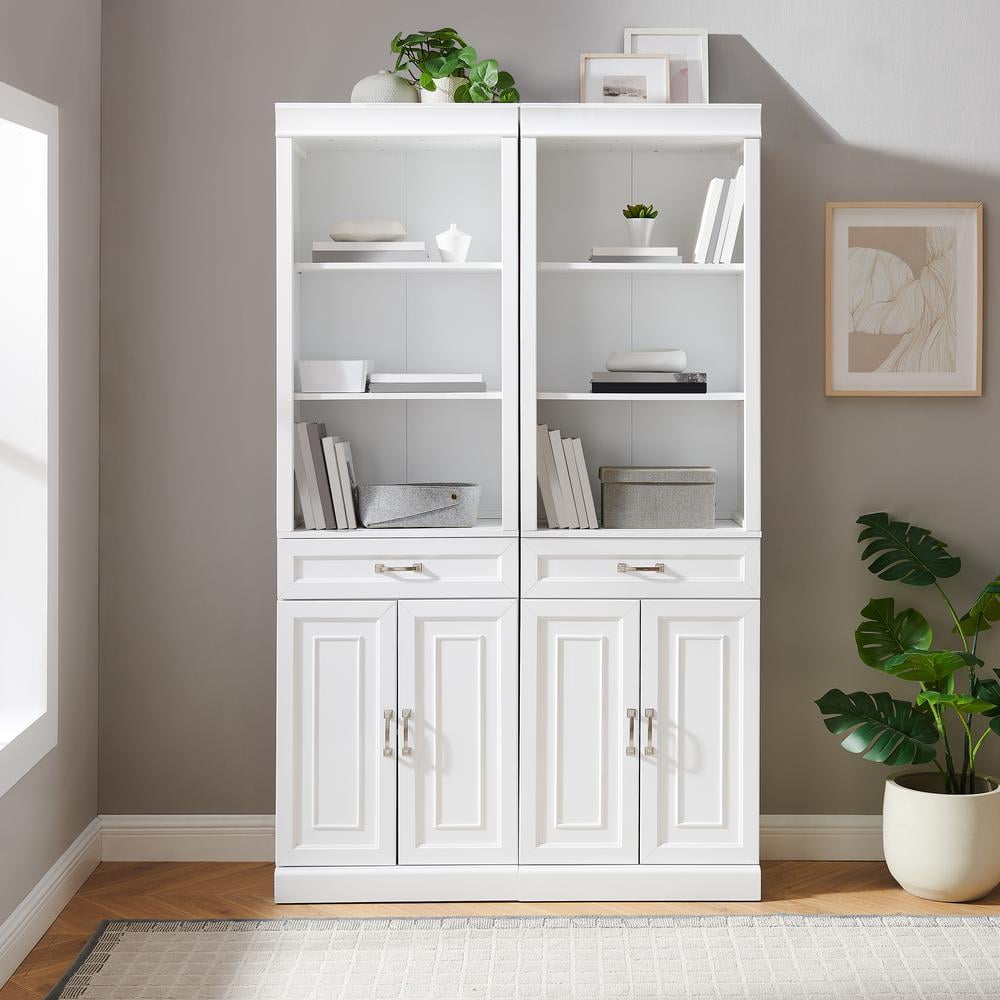Crosley Furniture Stanton Wood Storage Bookcase Set in White (Set of 2)