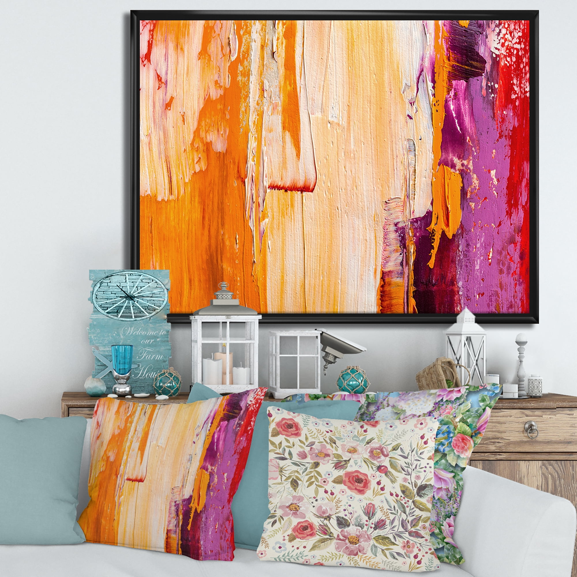 Designart 'Grunge Brown Abstract' Modern Framed Canvas Wall Art Print