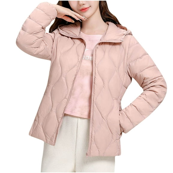 HTNBO Lightweight Quilted Padded Jacket for Women Winter Fashion Puffer Coats Slim Fit Hooded Down Coat Warm Outwear