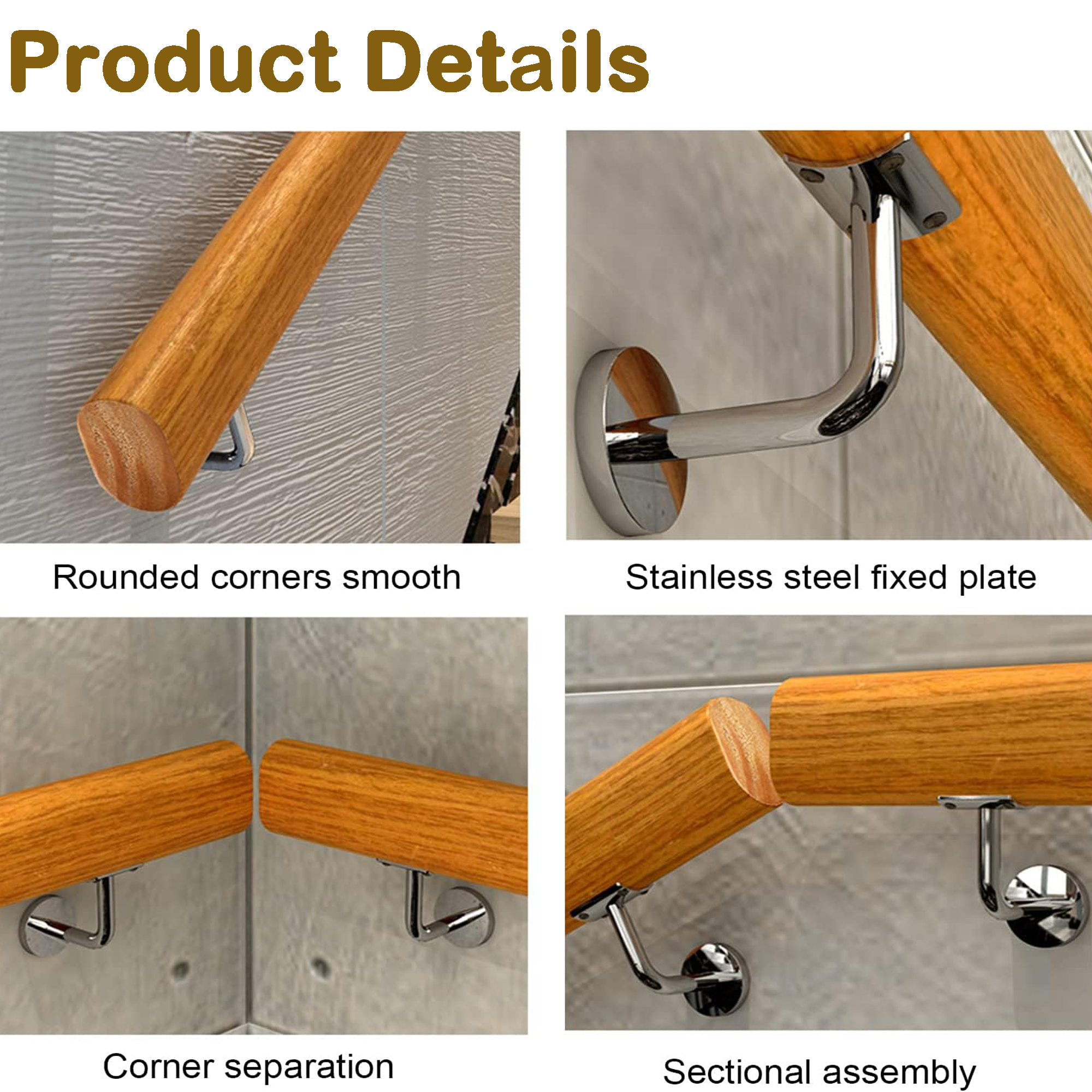 uyoyous 3.3ft Wood Handrail, Non-Slip Staircase Handrail for Home