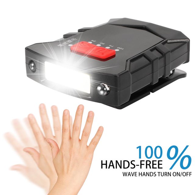 Eigraketly Súper brillante USB recargable COB LED Cap Light Sensor inteligente Headlight Head Linterna Clip-On Cap Hat Light Lámpara de cabeza carpas No.2