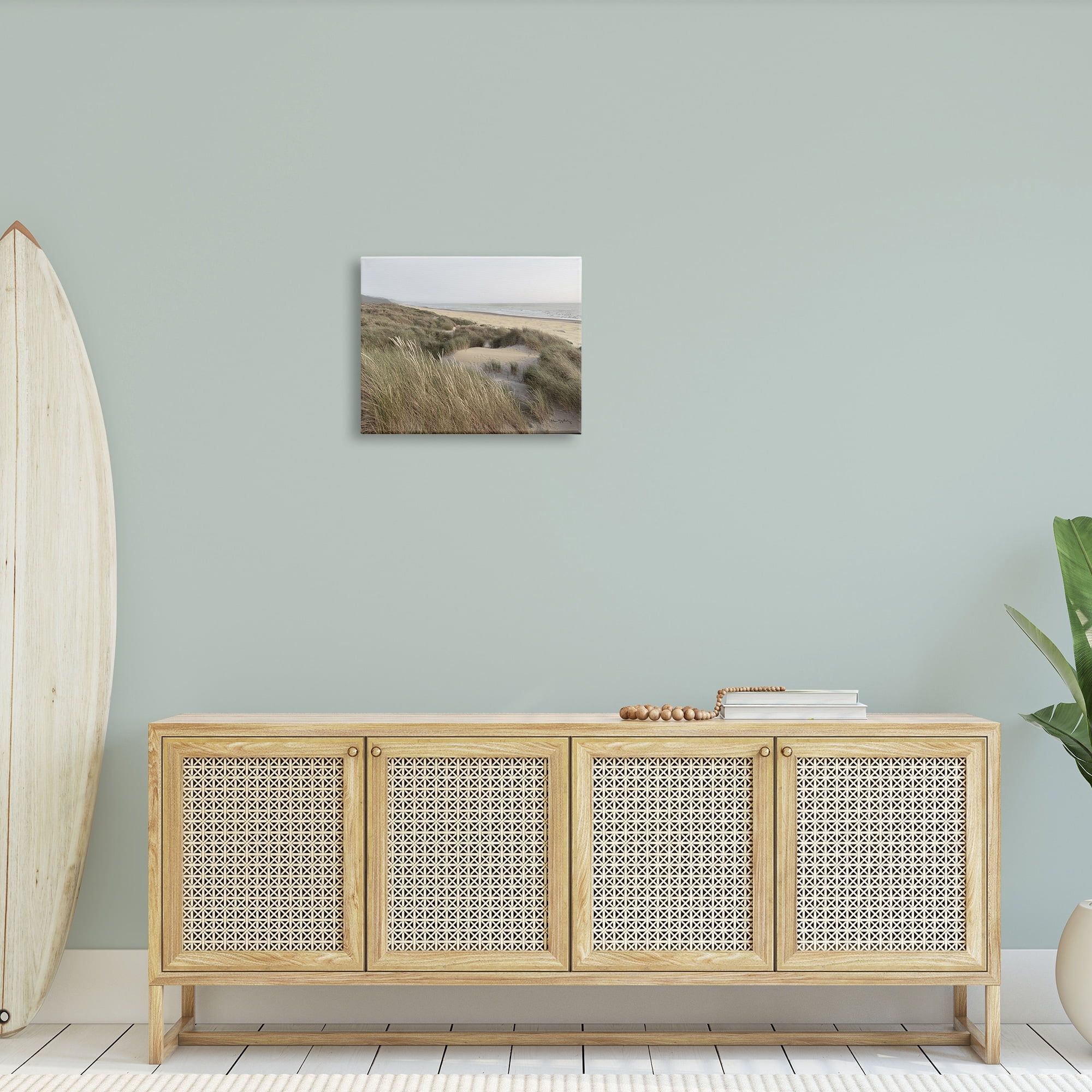 Stupell Industries Muted Beach Coast Tall Grassy Dunes Distant Mountains, 40 x 30,Design by Alan Majchrowicz