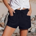 thumbnail image 6 of PIMSSY Women Casual Shorts Solid Color Straight Leg Lace Up Drawstring Pockets Classic High Waist Sports Loose Vacation Fashion Bottoms, 6 of 6