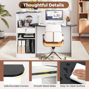Topbuy Modern Reception Desk Front Counter Desk with Oval Tabletop Lockable Drawer & Adjustable Shelf White