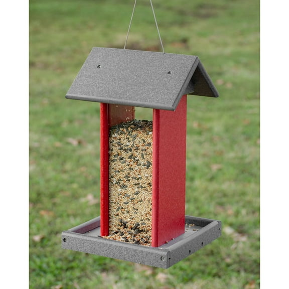 Outdoor Leisure Products, Model GM18GR,  High Density Poly Resin Tall Bird Feeder, Gray and Bright Red,