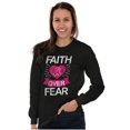 thumbnail image 3 of Faith Over Fear Breast Cancer Ribbon Women's Long Sleeve T Shirt Brisco Brands S, 3 of 6