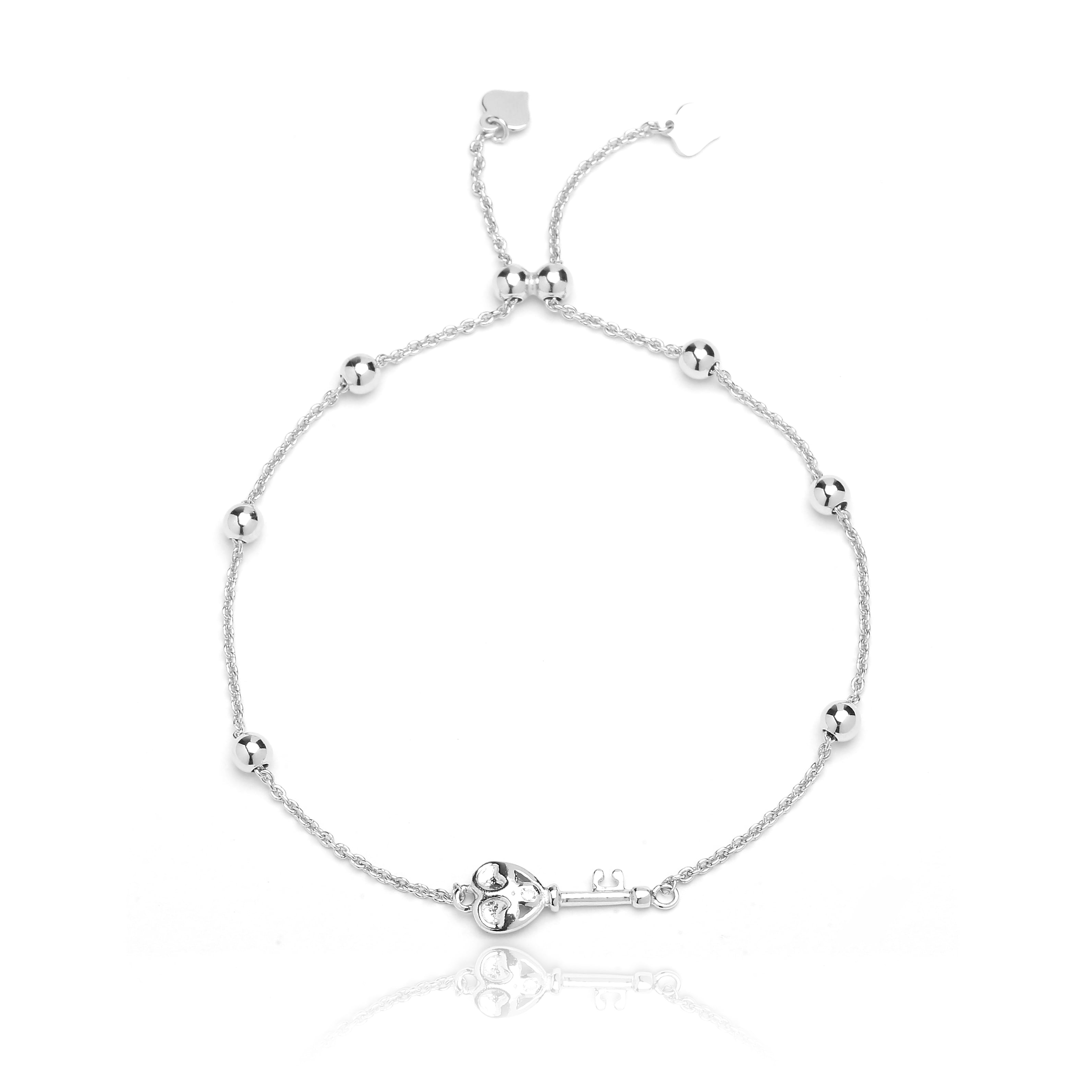 925 Sterling Silver Hearts And Beads Dangle Anklet 9inch Fine Jewelry Ideal Gifts For Women