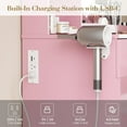 thumbnail image 6 of TROPOW Makeup Vanity with Light and Mirror, Vanity Desk Foldable Desktop, Power Strip, Adjustable Lighting, Drawers and Cushioned Stool, Dressing Table for Bedroom,Pink, 6 of 8
