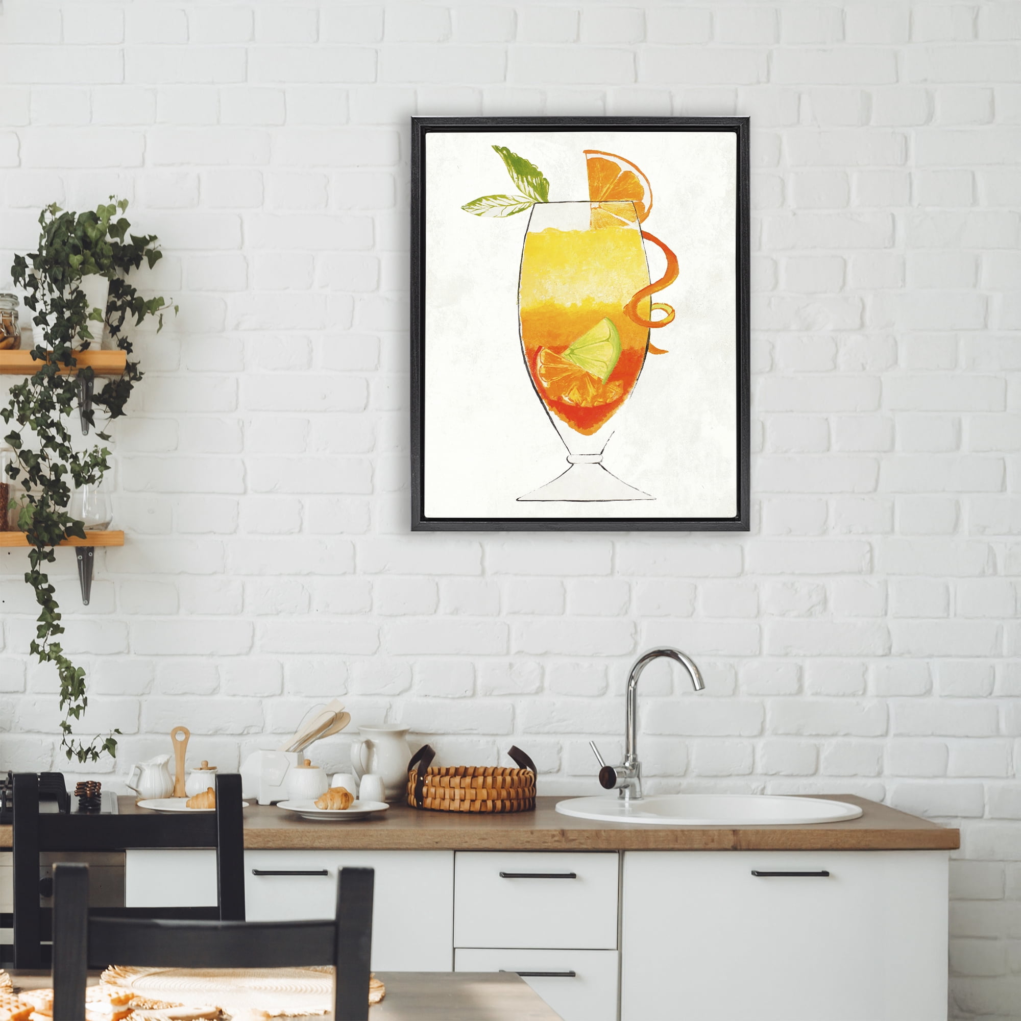 Stupell Industries Summer Cocktail Orange Fruit Black Framed Floater Canvas Wall Art, design by Lorenzo Collective