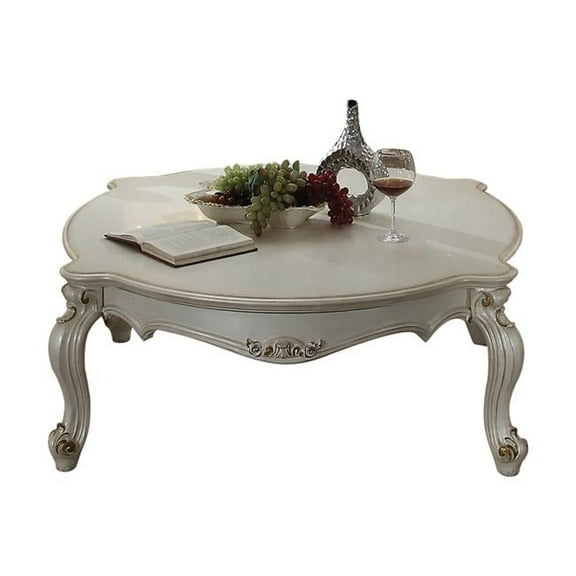 HomeRoots 490553 20 x 54 x 47 in. Antique Pearl Manufactured Wood & Polyresin Rectangular Coffee Table