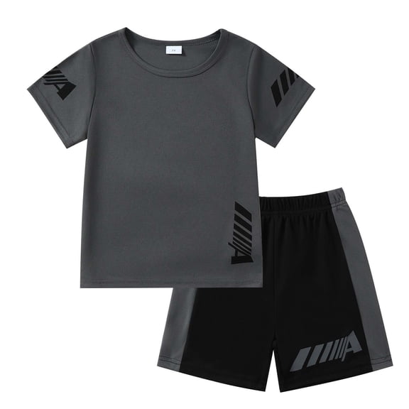 Kucnuzki 9 Years Big Boys Outfit Set 9 Years Tween Boy Athletics Clothes Sets Short Sleeves T-shirt Top Waist Shorts 2 Pieces Kid Summer Clothing Gray