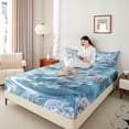 thumbnail image 3 of spefrowx Seashell Coral Queen Sheets for Kids, Swirl Textured Marble Starfish Queen Sheet Sets, 4pcs, 1 Flat Sheet, 1 Fitted Sheet and 2 Pillowcases, 3 of 5