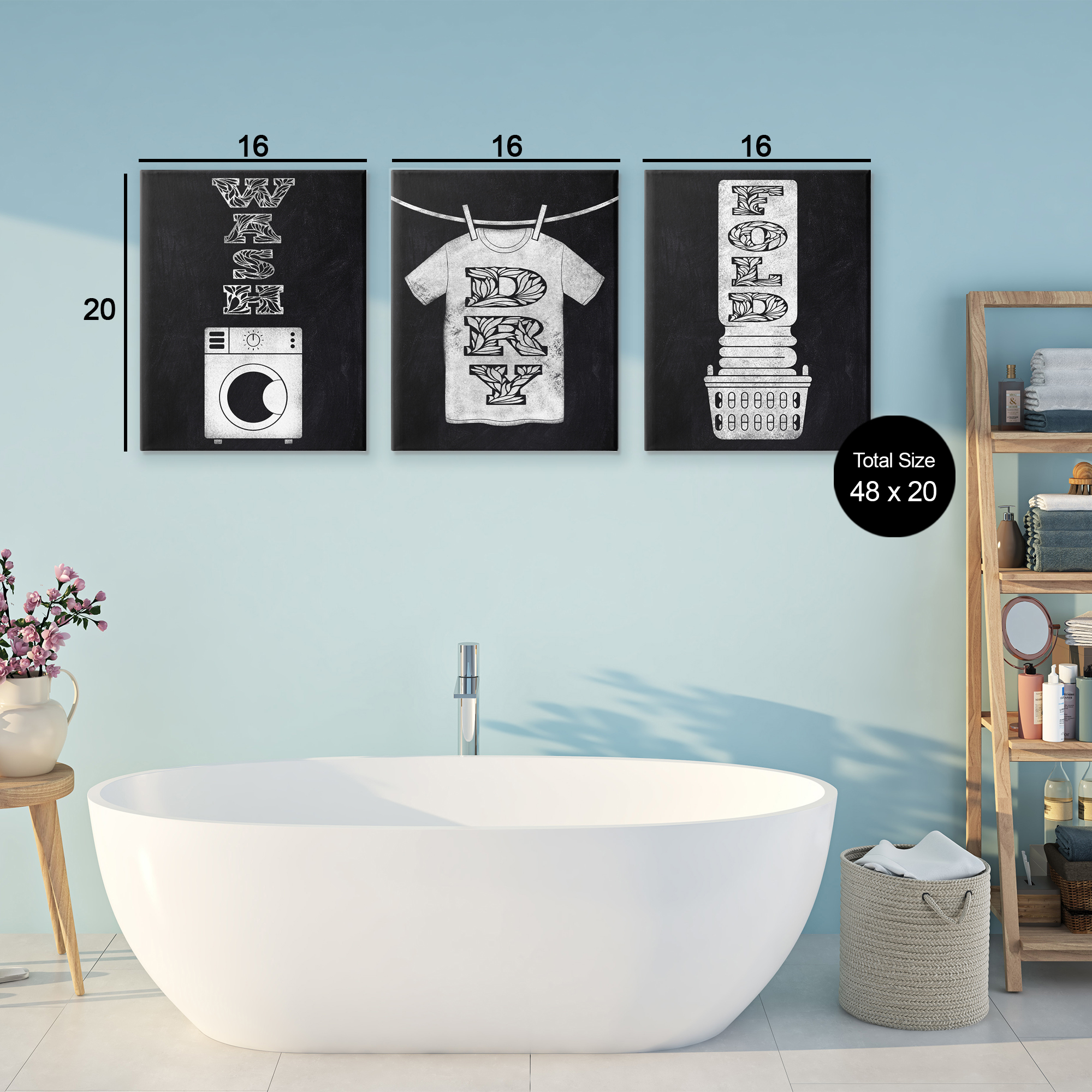 Wash & Dry Ornate Letters 3 Piece Canvas Wall Art Set, design by Marcus Prime