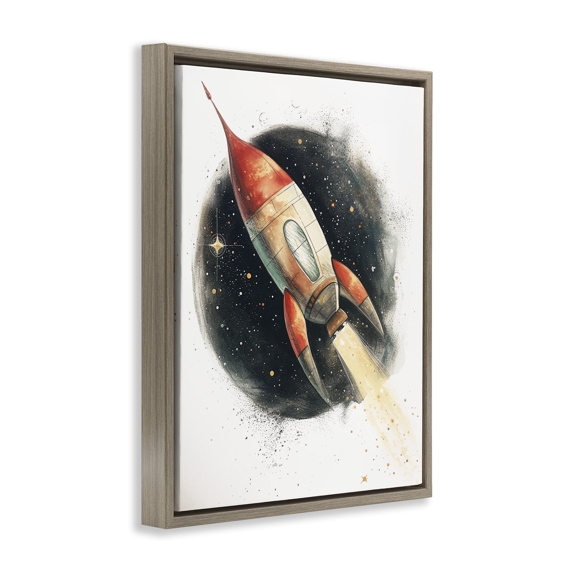 Stupell Industries Journey To Space Rocket Brown Framed Floater Canvas Wall Art, design by Ray Powers