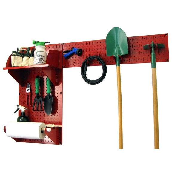 Wall Control Pegboard Garden Tool Board Organizer with Red Pegboard and Red Accessories