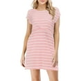 thumbnail image 2 of Jacenvly New Pregnant Clothes s Short Sleeve Striped Casual Dresses for Women Elastic Waistband Casual Round Neck Mid-Length Pregnant Clothes Woman Pocket Pink M, 2 of 3