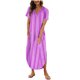 thumbnail image 1 of Vestido de Manga Corta para las Mujeres, Vestido Casual de Cuello en V de Bolsillo de Impresión de Moda Sexy Hecho de Poliéster Ligero para el Verano, Vestido de Verano para las Mujeres, 1 of 5