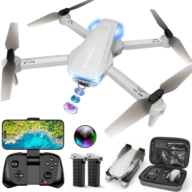 Drone Con Cámara 1080P Para Principiantes Y Adultos Cuadricóptero De Control Remoto Plegable Con Gestos De Control De Voz Selfie Altitud Hold One Key Start 3D Flips 2 Baterías No Impermeable Juguete P