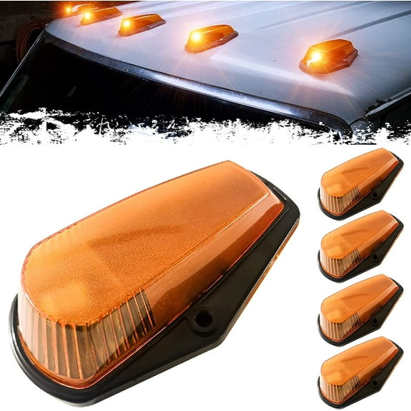5Pcs Cab Roof Marker Lights Amber LED Top Clearance Marker Light Compatible with F150 F250 F350 1980-1997 Super Duty Pickup Trucks 12V Signal Running Lights with Amber Cover & T10 LED