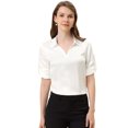 thumbnail image 3 of INSPIRE CHIC Women's Lapel V-neck Long Sleeve Button Cuffs Satin Blouse Shirts, 3 of 4
