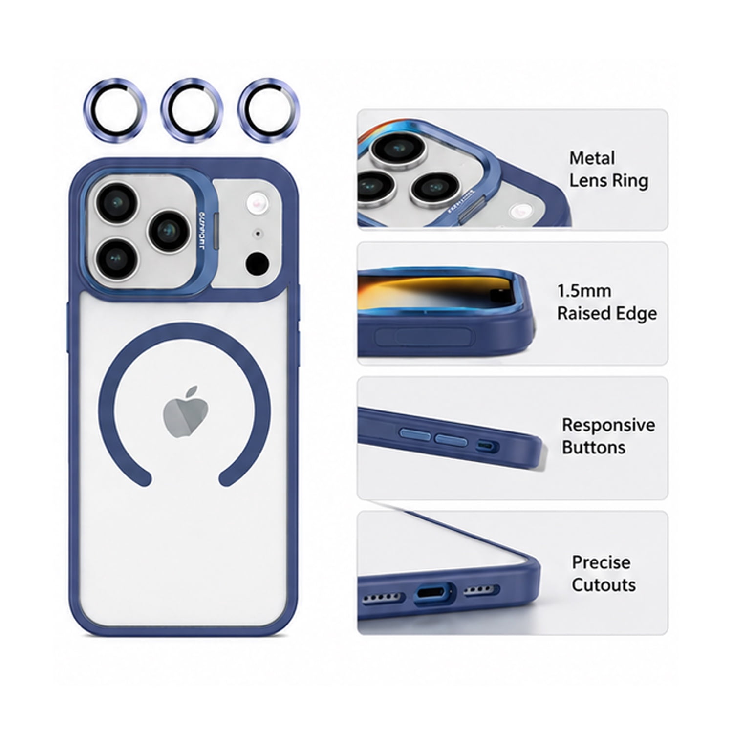 Clear Magnetic Case with Camera Cover for iPhone 17 Pro Max - Dark Blue