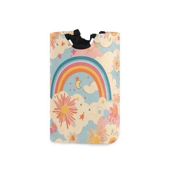 Yayeee Freestanding Laundry Hamper with Handle Collapsible Large Storage Basket for Clothes, Pink Retro Sun