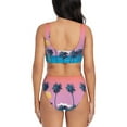 thumbnail image 3 of Kdxio Beach with Palm Trees Print Women's 2 Piece High Waisted Wrap Spaghetti Strap Summer Swimsuit Bikini Set-Large, 3 of 7