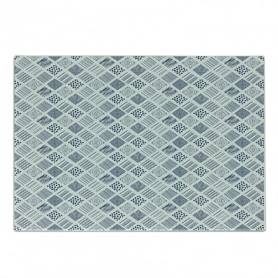 Abstract Cutting Board, Square Shaped Lines Dots Wavy Stripes Spiral Spots Floral Petals Illustration, Decorative Tempered Glass Cutting and Serving Board, Small Size, Indigo, by Ambesonne