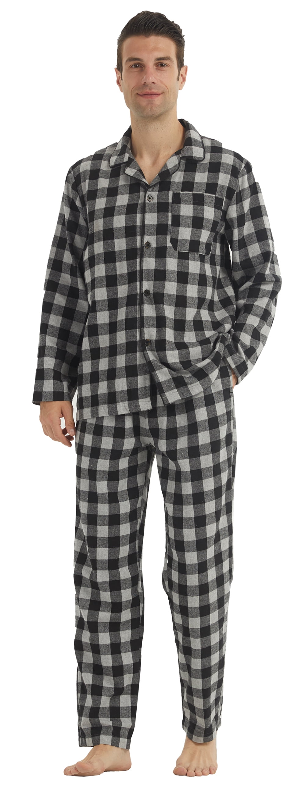 YUSHOW Mens Flannel Pajamas Set Cotton Plaid Pjs Button Down Warm Soft