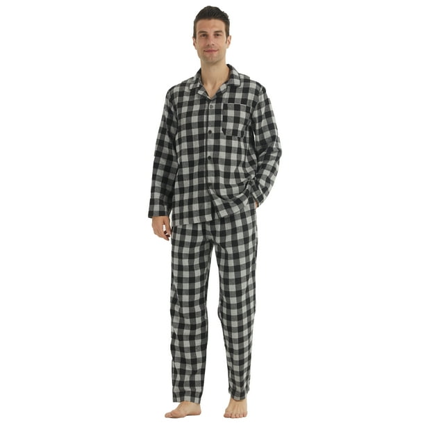 YUSHOW Mens Flannel Pajamas Set Cotton Plaid Pjs Button Down Warm Soft