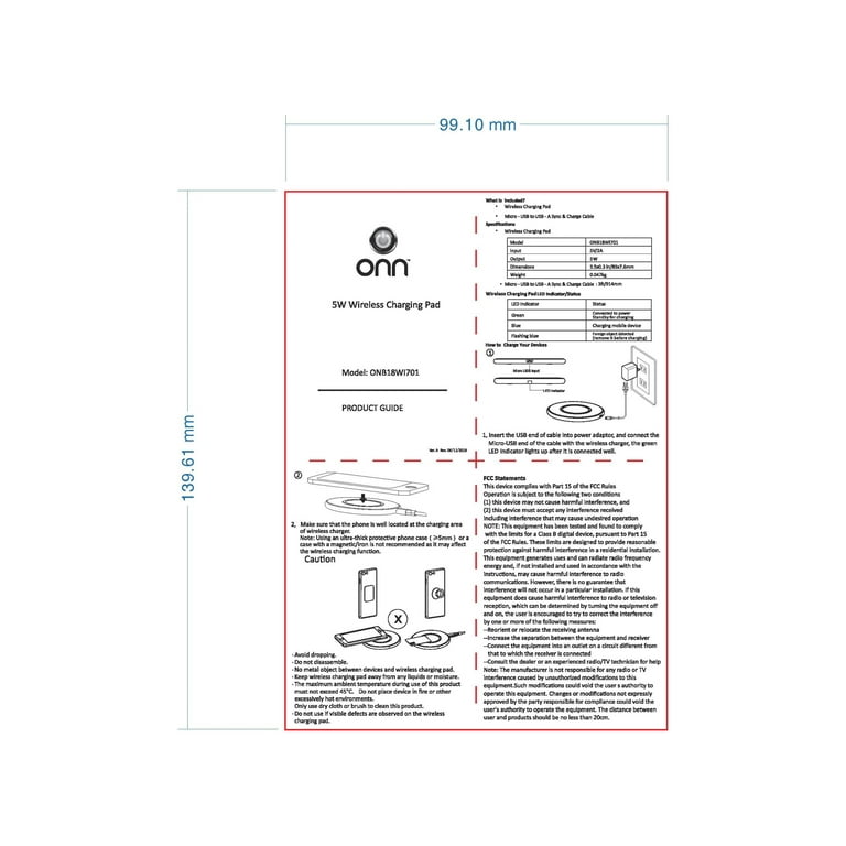 5-Watt Wireless Qi Charger, Charging Pad Mat
