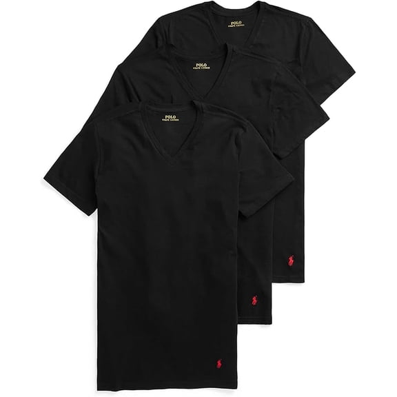 POLO RALPH LAUREN Men's Slim Fit Cotton V-Neck Undershirt 3-Pack Black SM