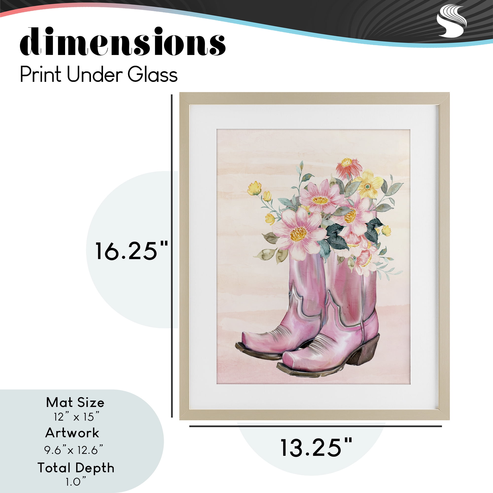 Wildflower Floral Boots Birch Framed Print Under Glass, design by Kim Allen