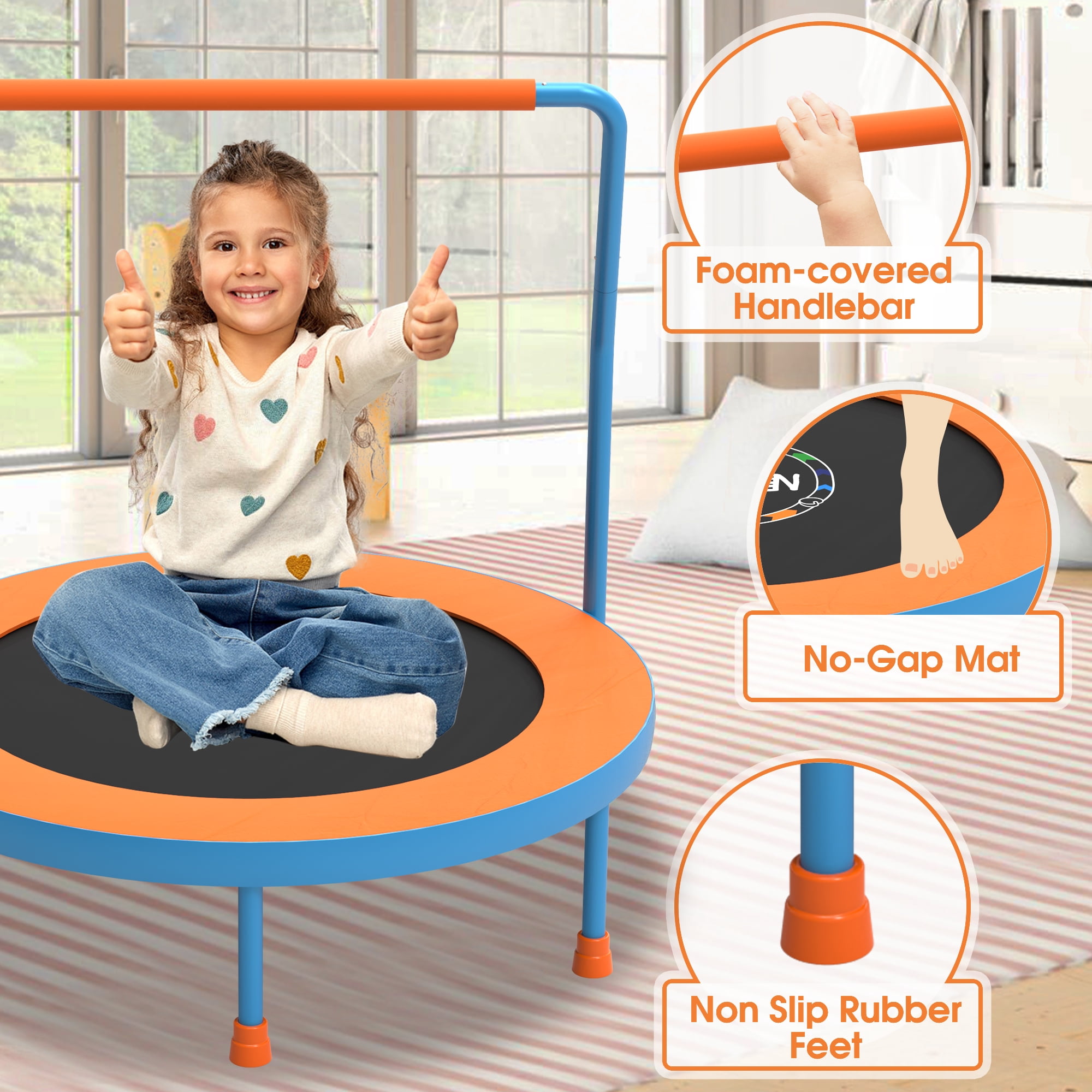 YORIN 36" Trampoline for Kids, 3FT Mini Indoor/Outdoor Foldable Toddler Trampoline with Adjustable Foam Handle, Small Rebounder Fitness Trampoline with No-Gap Padded Cover, Gift for Baby, Girls, Boys