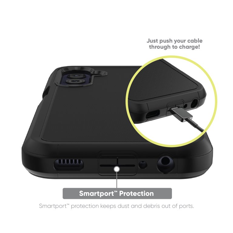Onn+ Rugged Phone Case for Samsung Galaxy A25 5G Black with 21ft